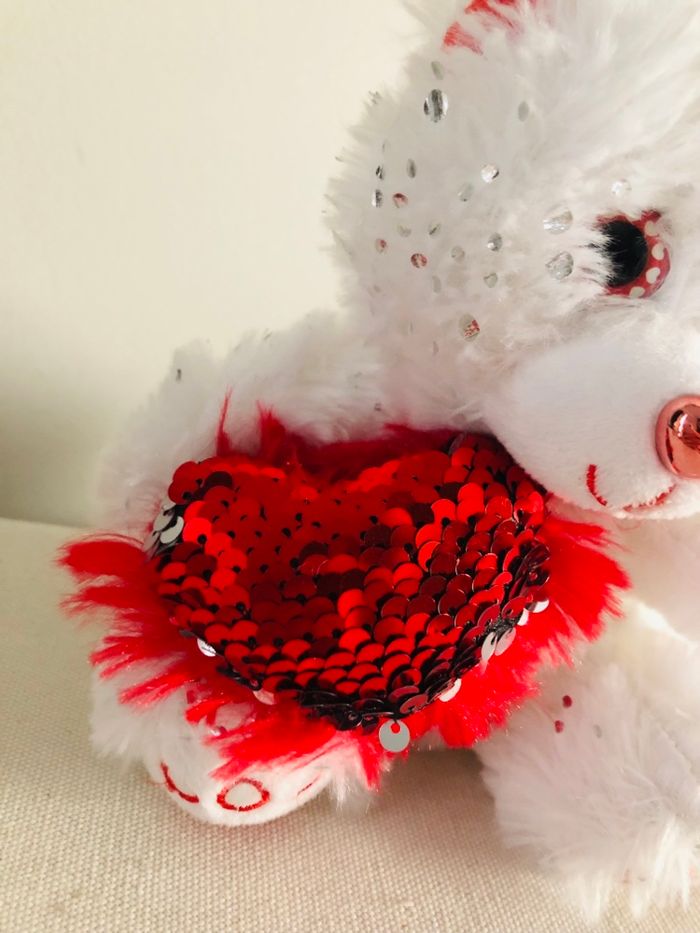 Peluche ours avec coeur sequin réversible - photo numéro 3