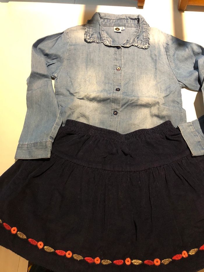 Lot jupe et chemise en jean