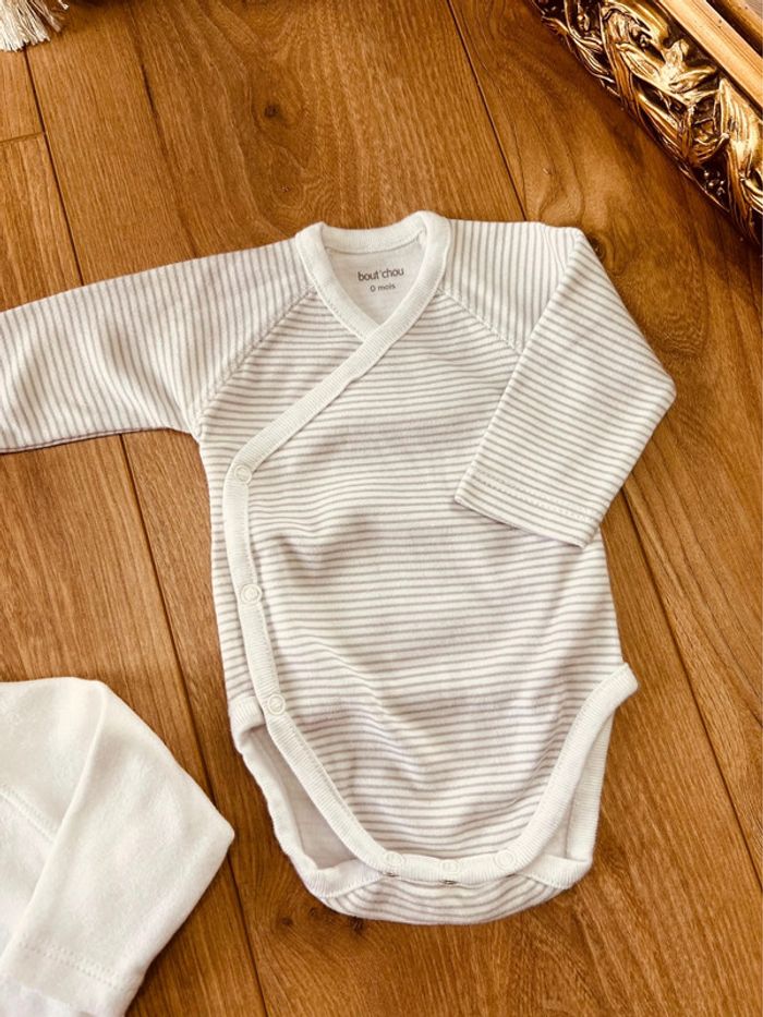 Taille naissance lot de 2 bodies manches longues garçon Boutchou blanc gris 💙 - photo numéro 3