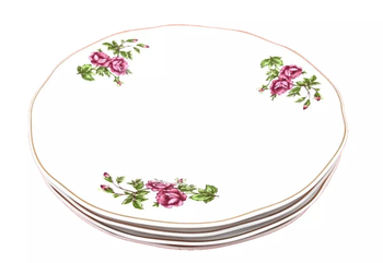 4 assiettes à Fromage / Dessert Porcelaine blanche décor floral