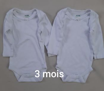 Lot de 2 bodies manches longues blancs fille - Kiabi - 3 mois