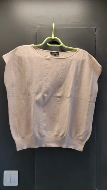 Pull fin oversize rose pailleté col rond sans manches