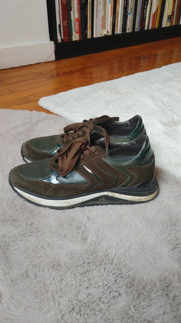 Basket excellente qualité en cuir vert et vert kaki - photo numéro 5