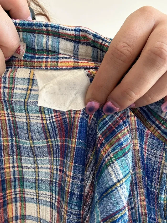 Chemise bleue à carreaux vintage années 70 taille S - photo numéro 10