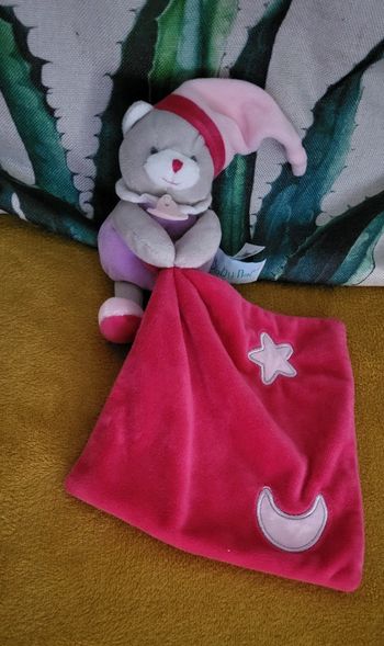 Doudou mouchoir chat rose violet