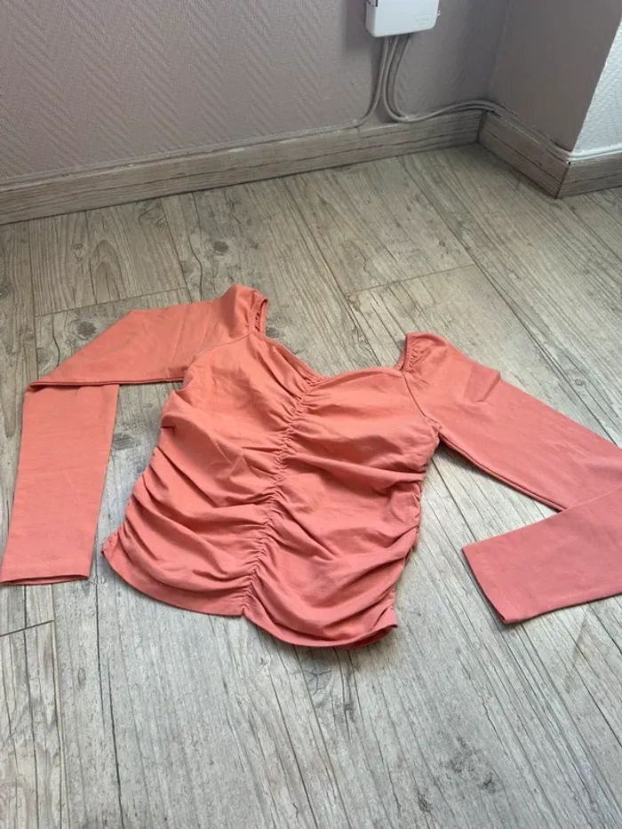 Top manches longues monki froncé XXs rose - photo numéro 4