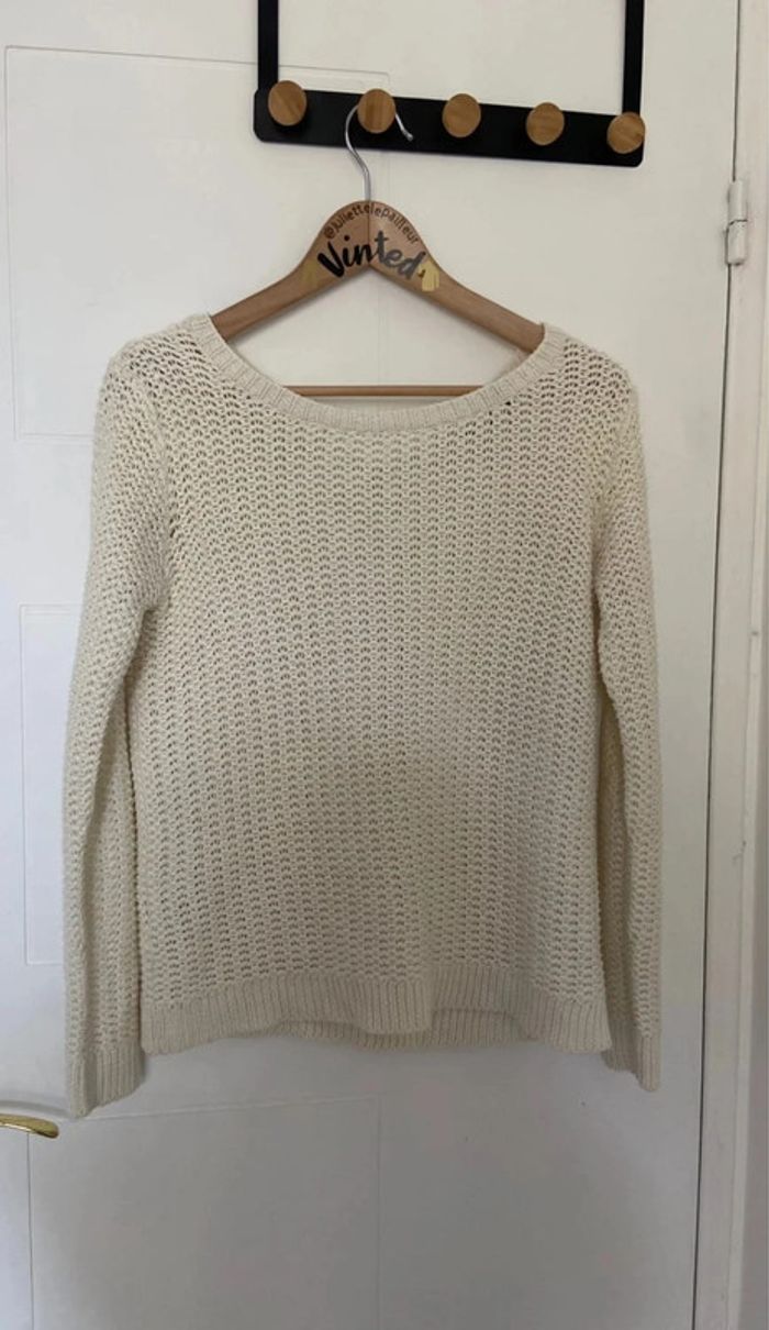 Pull beige/blanc avec nœud dans le dos Mango Taille M - photo numéro 3