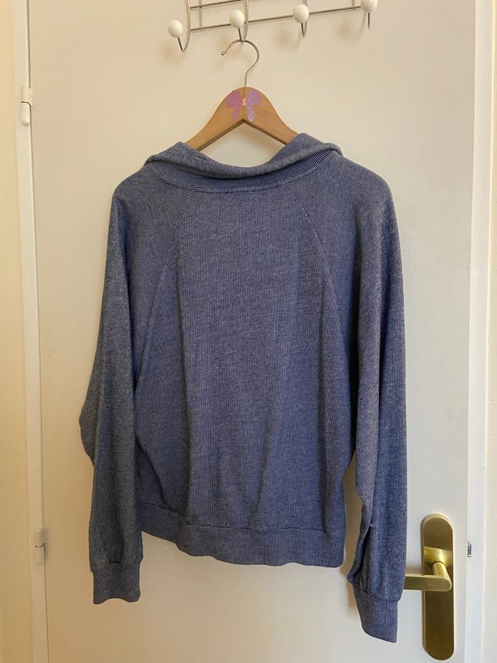 Pull Sweat vintage coton américain vintage modèle IBY, bleu à rayures blanches, neuf avec étiquette - photo numéro 2