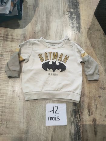 Pull manches longues beige pour bébé garçon 12 mois batman