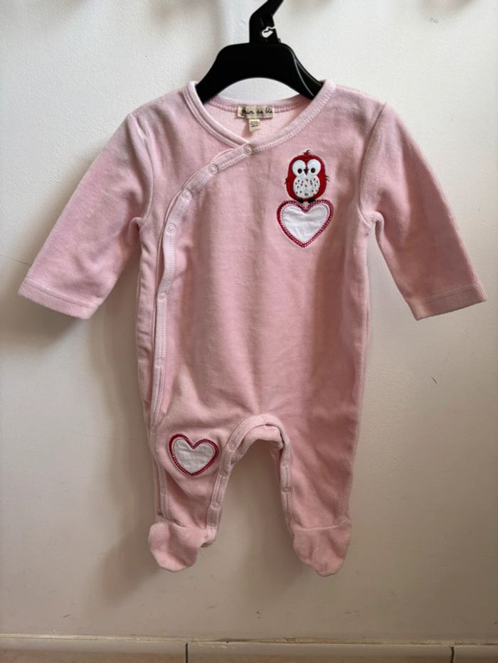 Pyjama velours chouette rose 3 mois - photo numéro 2