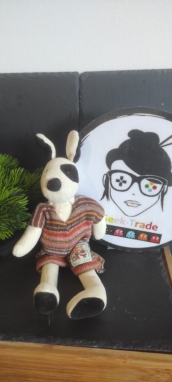 Doudou chien blanc cocard noir La grande famille julius salopette Rayé Rayure