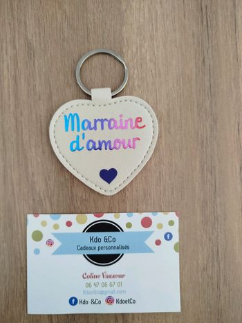 Porte-clé similicuir coeur marraine d'amour