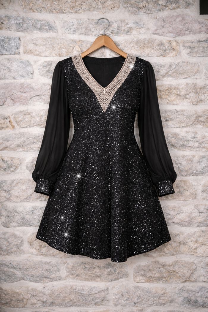 Robe de soirée scintillante ciel étoilé noire pailleté argenté Femme taille 54 marque Boohoo 💍 - photo numéro 7