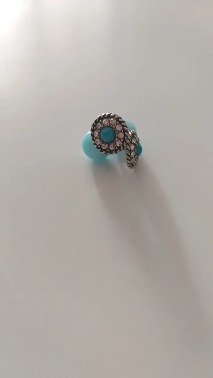 Boucles d'oreilles turquoises et argentées - photo numéro 2