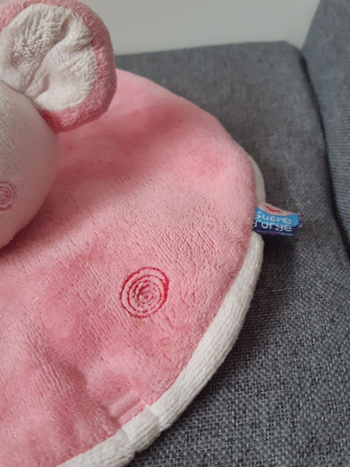 Doudou plat sucre d'orge rose avec une souris - photo numéro 2