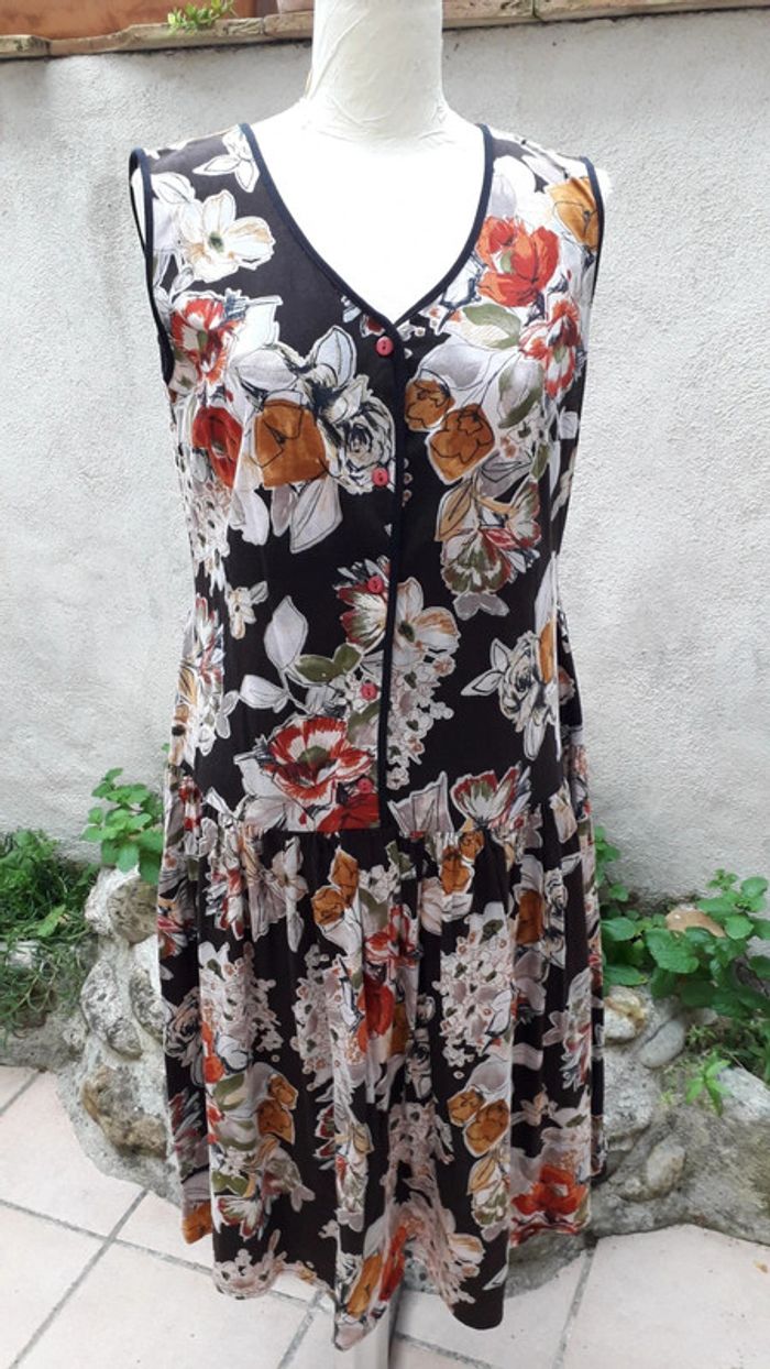 Robe coton fleuri sans manches Vintage
