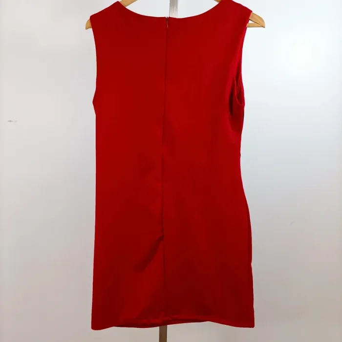 Robe courte sans manches rouge noire L graphique stretch col rond zip dos cintrée Ethina A1357 - photo numéro 6