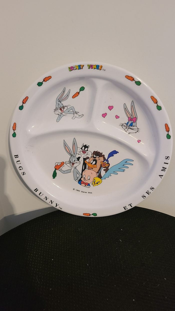 Assiette à compartiments Bugs Bunny WARNER BROS Looney Tunes mélamine bébé 1993 - photo numéro 2