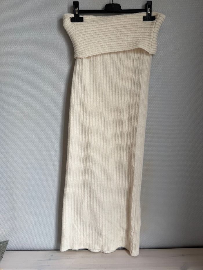 Ensemble jupe longue et pull bardot maille crème - photo numéro 3