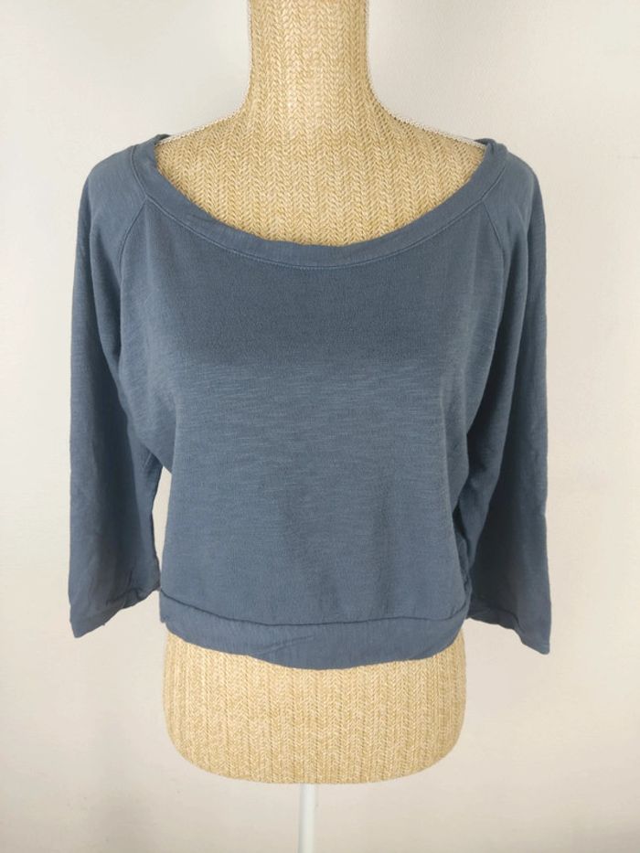 Tee-shirt crop manches 3/4 bleu gris taille 44 La Fée Maraboutée