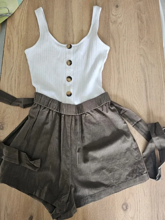 Combie short blanc kaki t 34 femme fille adolescente Shein - photo numéro 3