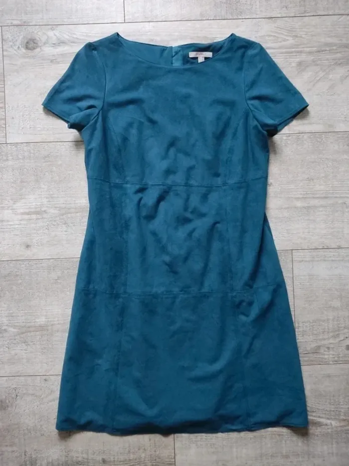 Robe mi-longue manches courtes suédine bleu canard taille 42 Esprit - photo numéro 7