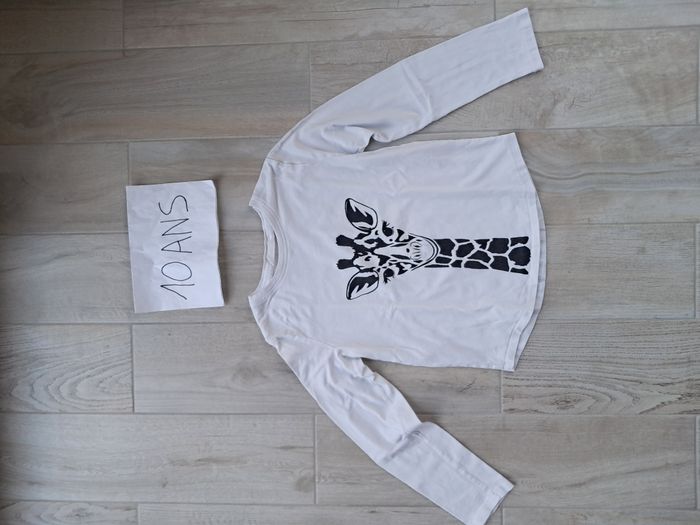 T-shirt blanc à manches longues zèbre mango fille 9-10 ans