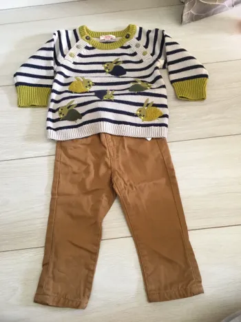 Ensemble pantalon + pull jacadi 12 mois
