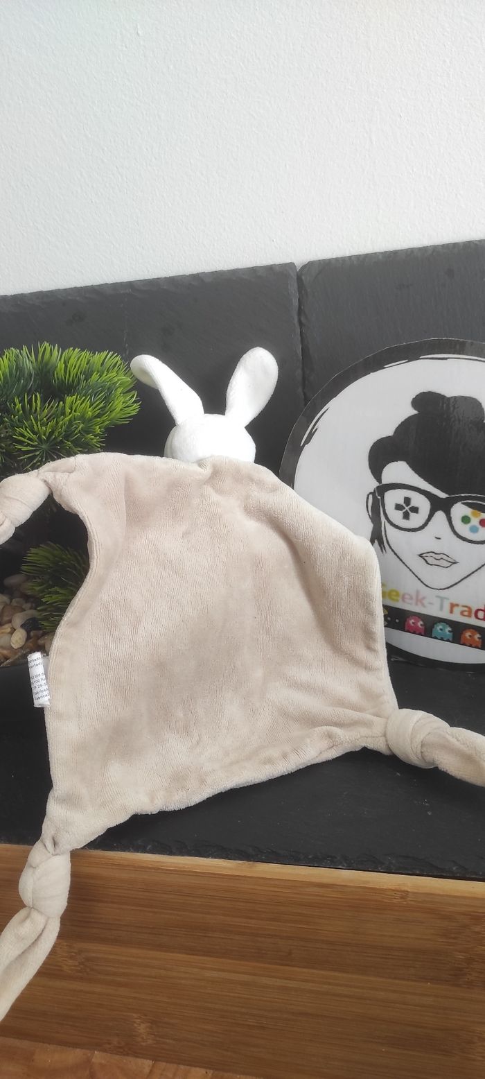 Doudou Lapin Plat Beige okaïdi Obaïbi marron plat noeud ob blanc Carré Ancien - photo numéro 2