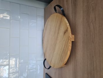 Plateau rond bois et métal noir