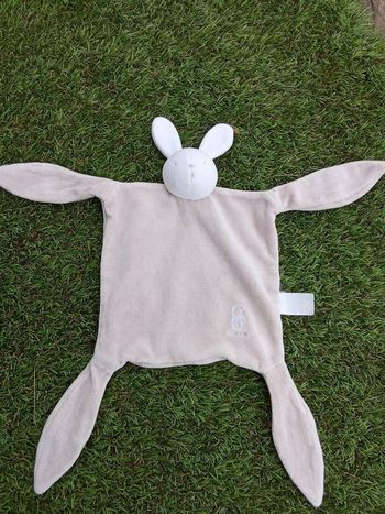 Doudou mouchoir, beige Blanc tête lapin, pattes,  obaibi