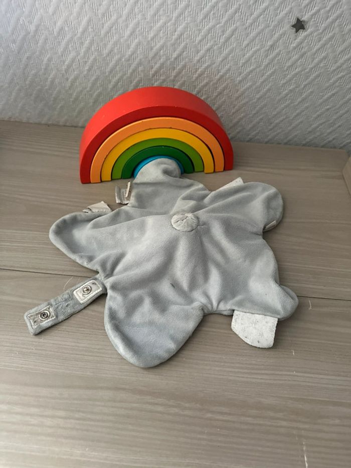 Doudou Noukies Ane etoile plat bleu marine foncé attache tétine - photo numéro 3