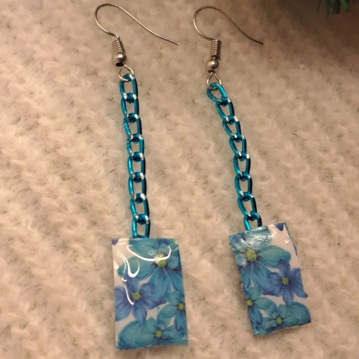 Boucles d'oreilles pendante bleu vert - photo numéro 6