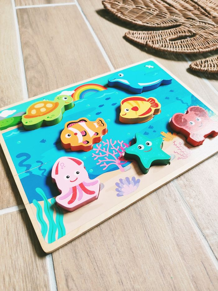 🐟Puzzle d'encastrement 3D les animaux marins en bois - photo numéro 4