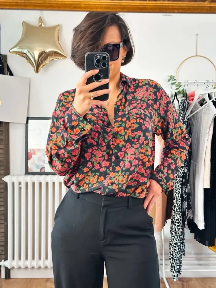 Chemisier blouse The Kooples noir à fleurs taille 36