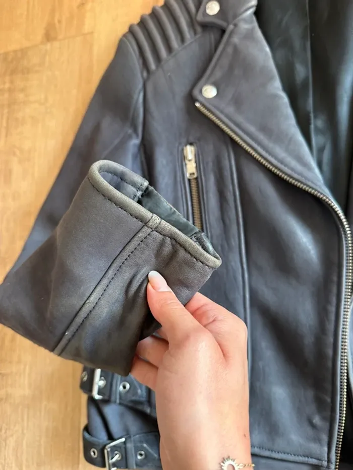 Perfecto The Kooples gris bleu taille 40 en daim - photo numéro 5