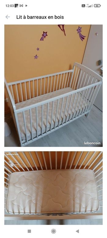 Lit bébé et matelas en bois