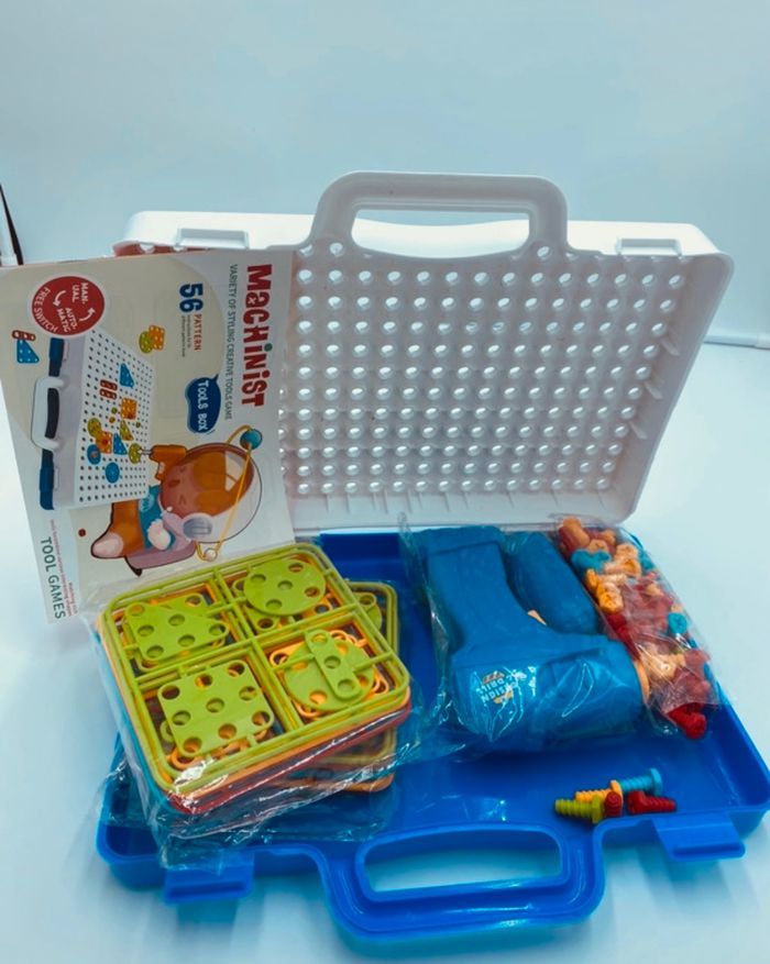 Trousse à outils portative - Jeu de construction avec perceuse pour enfants - 151 pièces neuves - photo numéro 7