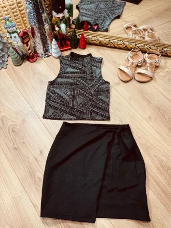 Taille 10 ans tenue 2 pièces fête fille Lpc Kiabi noir argenté * scintillant * 🎄
