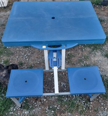 Table de camping pliante 4 places bleu  vintage