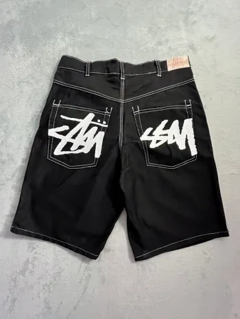 Short/Jort Stussy Black Embroidered White Big Logo Back – Taille M