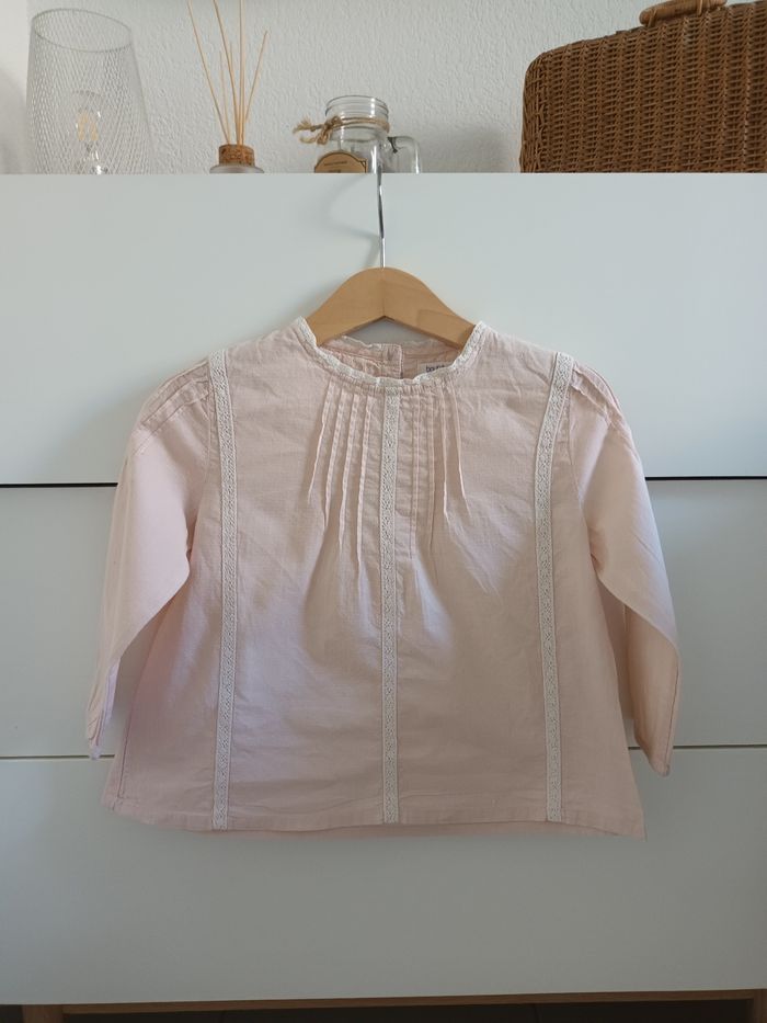 Jolie blouse fluide rose pâle & dentelle Bout'chou 36 mois