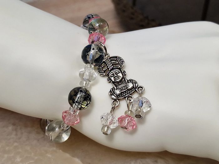 Bracelet Elastique Perles Rose Transparent Noir Maya - photo numéro 6