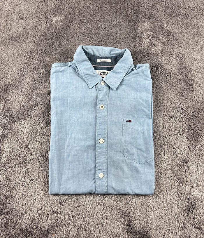 Chemise bleu clair Tommy Hilfiger 100% coton Regular Fit logo brodé Taille S
