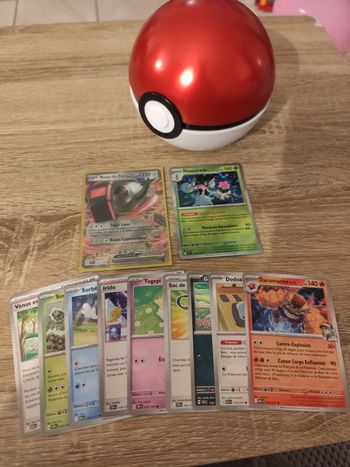 Lot 11 cartes Pokémon neuves avec poke ball de rangement ultra rare holographique