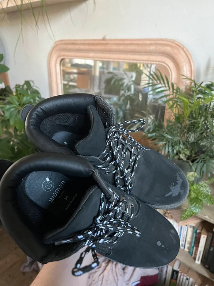Bottines à lacets en velours - noir et blanc - photo numéro 15