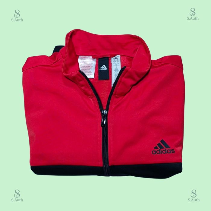 Veste de survêtement Adidas rouge et noire – 13-14 ans (164 cm) logo 3 bandes – sport junior