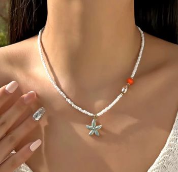 Collier d’été perlé avec pendentif étoile en acier inoxydable – Neuf