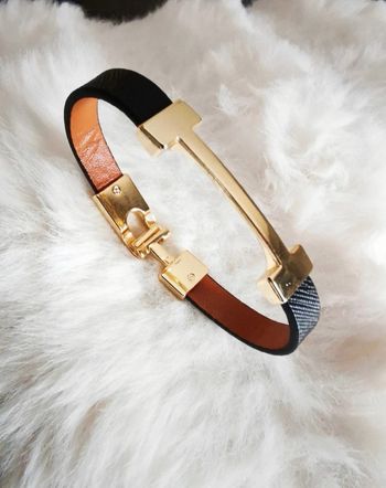F97 bracelet jonc cuir noir modern
