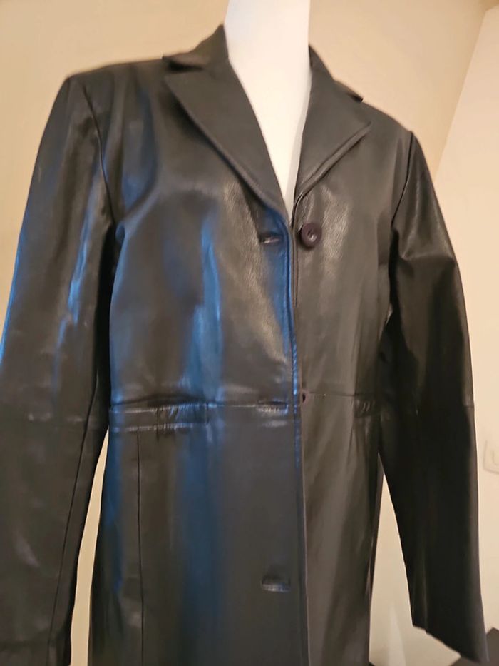 Veste longue en cuir véritable noire neuve 40 L femme - photo numéro 2